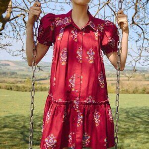 HUNTER BELL Red Ruffled Tiered Sundress with Puff Sleeves